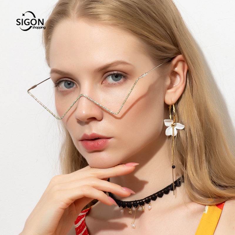 Mắt Kính Không Tròng Đính Đá Thời Trang Sành Điệu Cho Nữ