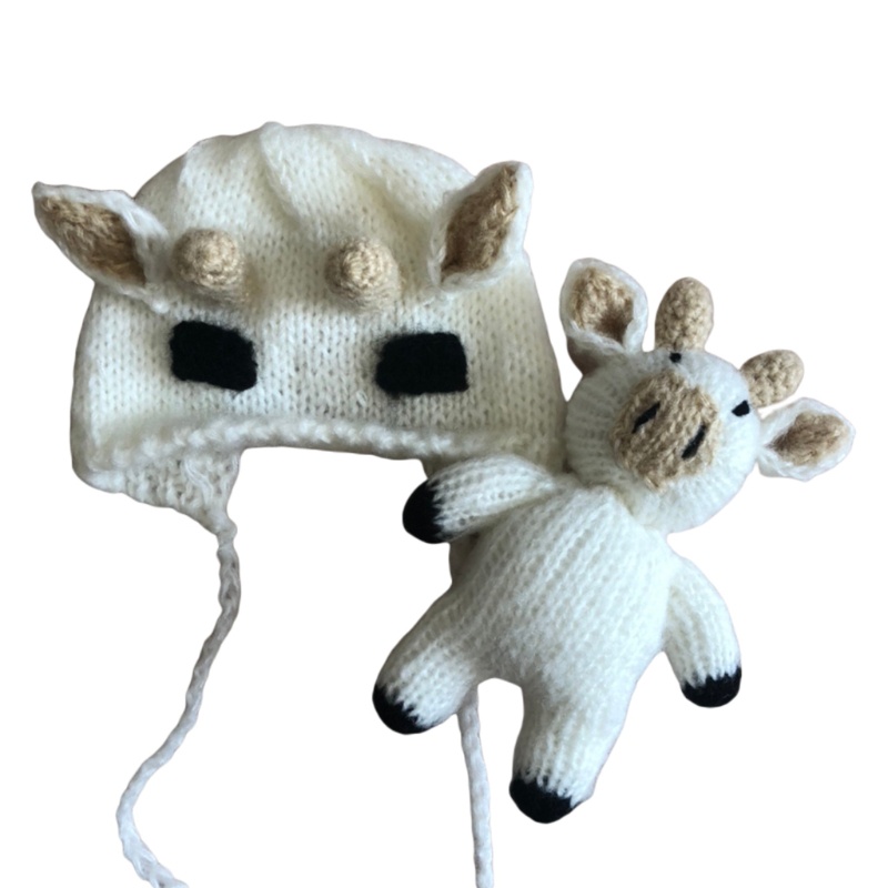 Mũ Beanie Dệt Kim Màu Trắng Đen Kèm Chụp Tai Thời Trang Cho Bé Sơ Sinh