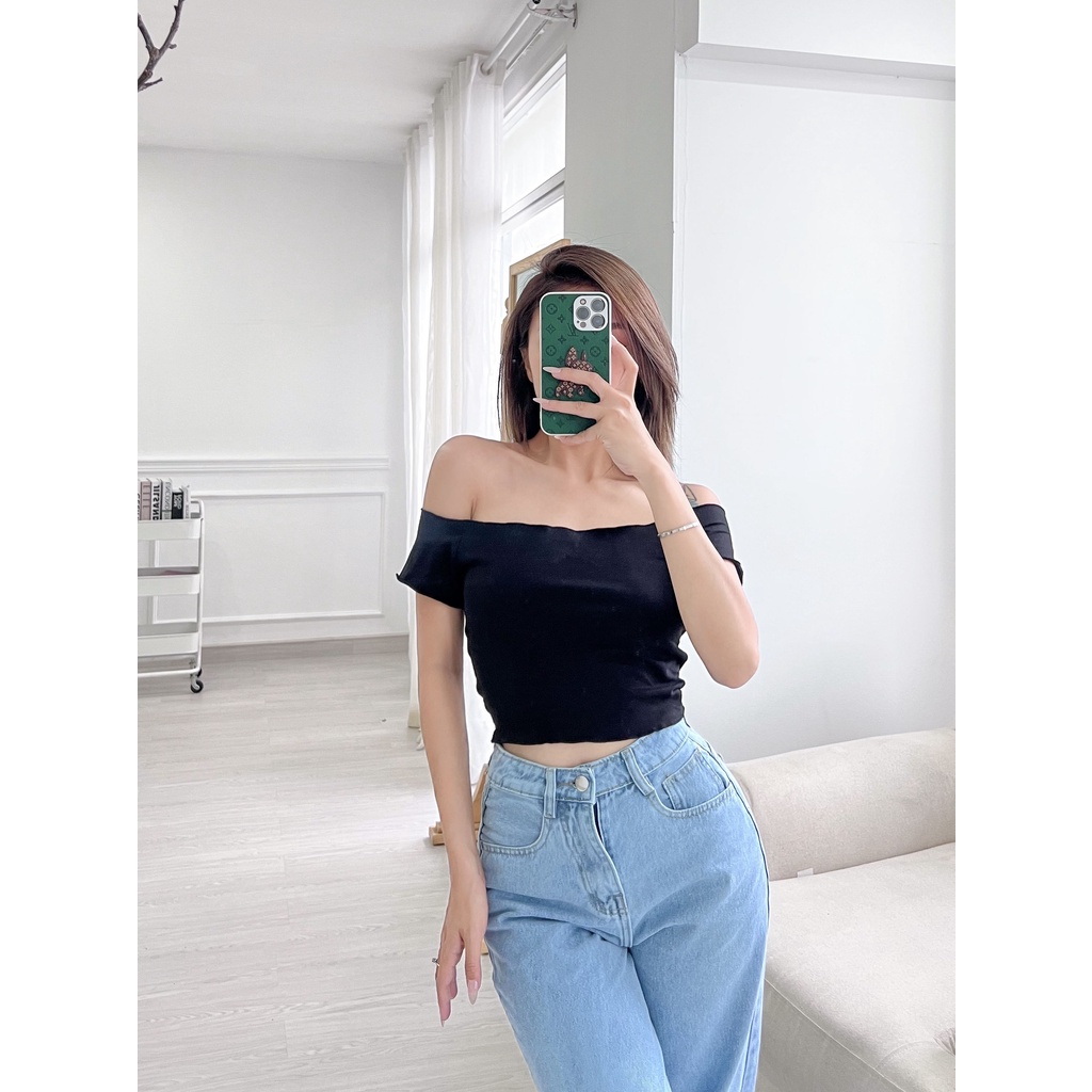 ÁO Trễ Vai Tay Ngắn Ôm Body Nữ LA BOUTIQUE