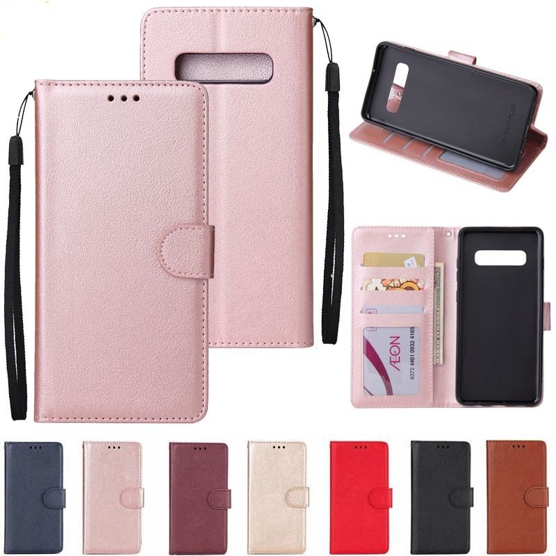 Bao da Samsung S10/S10+/Note 8 da cao cấp, có ngăn thẻ, nắp gập chống đỡ xem phim