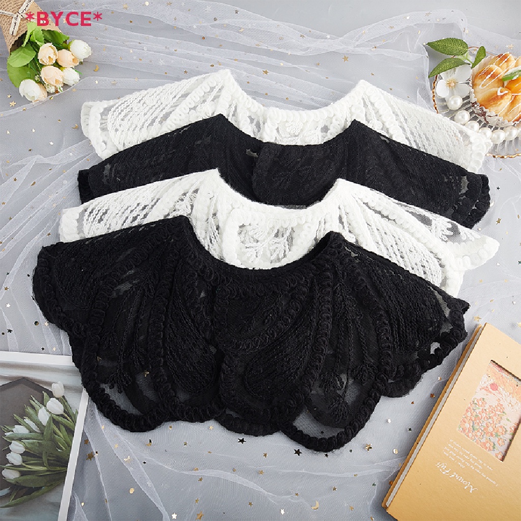 Byce > Áo Sơ Mi Voan Nửa Cổ Phối Ren Giả Vai Giả Có Thể Tháo Rời Họa Tiết Sọc Caro Trắng Đen Retro Cho Nữ Mới
