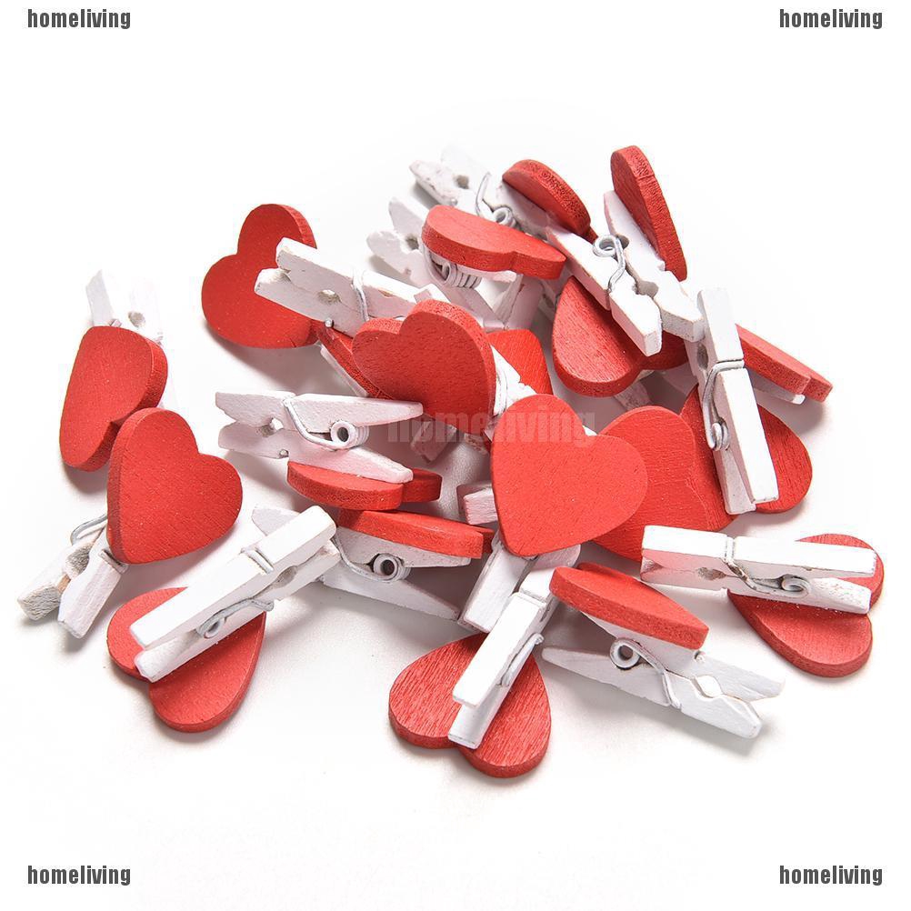 ❤❤Bộ 20 Kẹp Giấy Hình Trái Tim Bằng Gỗ Màu Đỏ