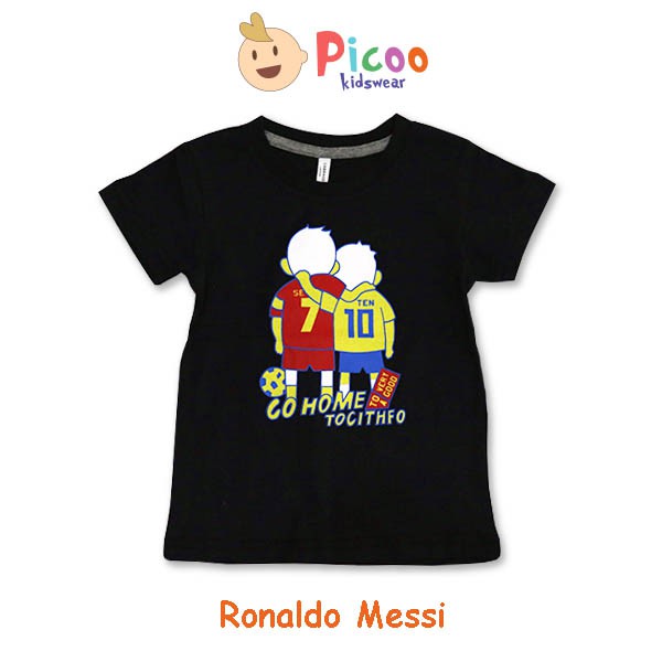Áo Thun Đen In Hình Cầu Thủ Bóng Đá Messi Picoo Ronaldo Cho Bé