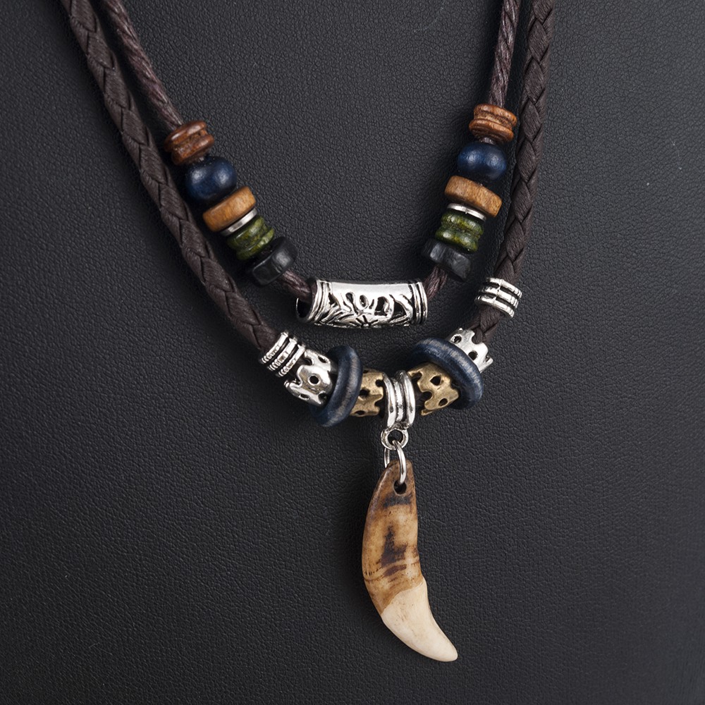 【COD】Dây chuyền hai lớp mặt hình chiếc răng phong cách vintage boho dành cho nam