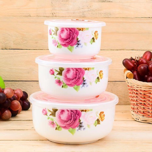 Bộ 3 Chén Sứ Sealing Bowl Cao Cấp Có Nắp Đậy Hút Chân Không Bảo Vệ Thức Ăn Ngăn Mùi Vệ Sinh An Toàn