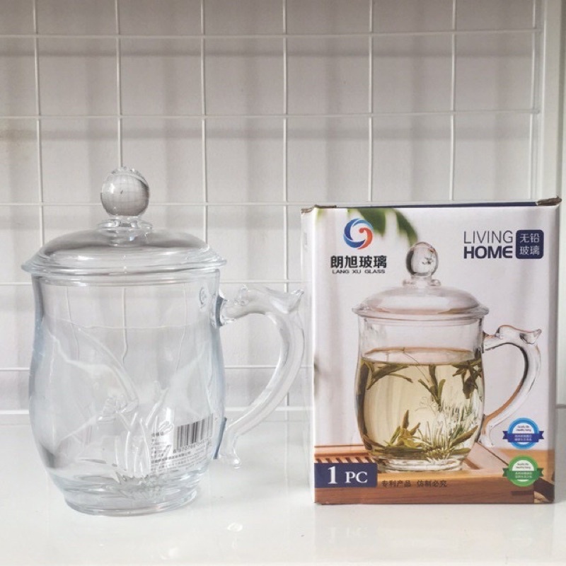 Cốc thủy tinh có lắp đậy- cốc uống nước pha trà hàng cao cấp
