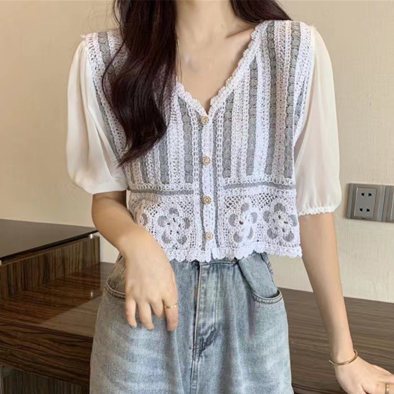 Áo Cardigan Cổ V Tay Phồng Ngọt Ngào Cho Nữ