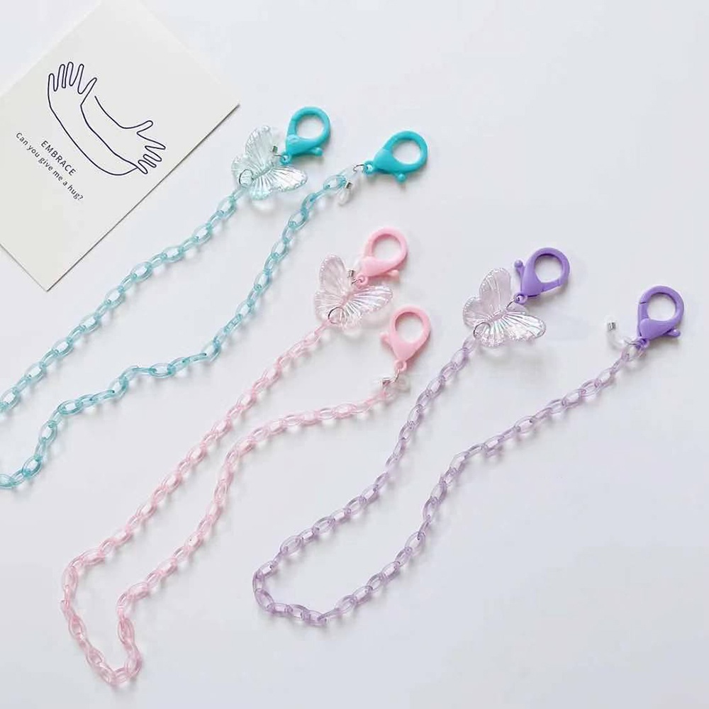 Dây Đeo Mắt Kính Nối Dài Bằng Acrylic Trong Suốt Hình Bướm 55CM Chống Trượt