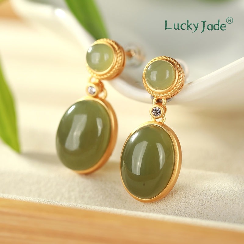 Bông Tai Mạ Bạc 925 Hình Tròn Đính Đá Sapphire Phong Cách Hong Kong Cổ Điển