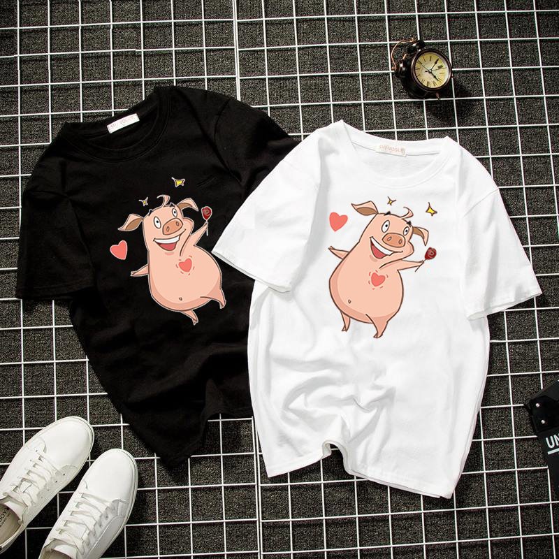 Áo thun unisex form rộng heo nhảy dễ thương Hàn Quốc vải dày mịn 2019T2034