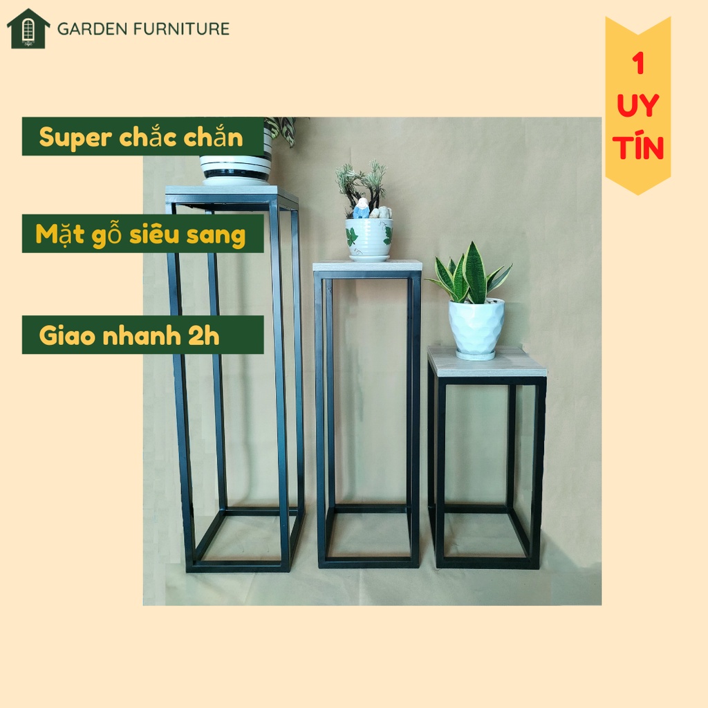 Kệ cây cảnh trưng chậu cây cảnh đứng, kệ sắt mặt gỗ sang trọng trang trí nội thất, decor phòng ngủ, phòng khách đẹp