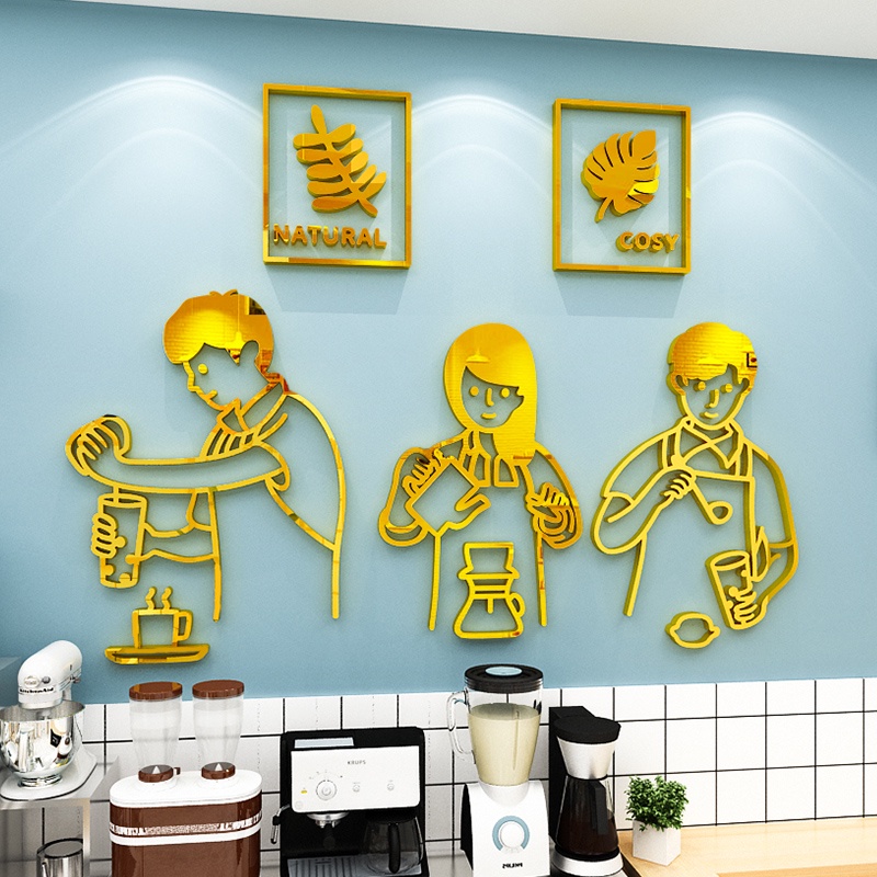 Tranh dán tường mica 3d decor khổ lớn - quầy pha chế trang trí quán cafe, trà sữa Nhiều Size - EPeBen
