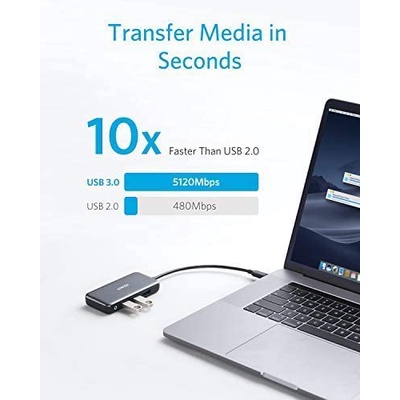 BỘ CHUYỂN/CHIA Anker USB-C Hub 5 TRONG 1, 3 CỔNG USB-A 5Gbps, ĐỌC THẺ SD &amp; Micro SD, NHẬP KHẨU MỸ, MỚI 100%