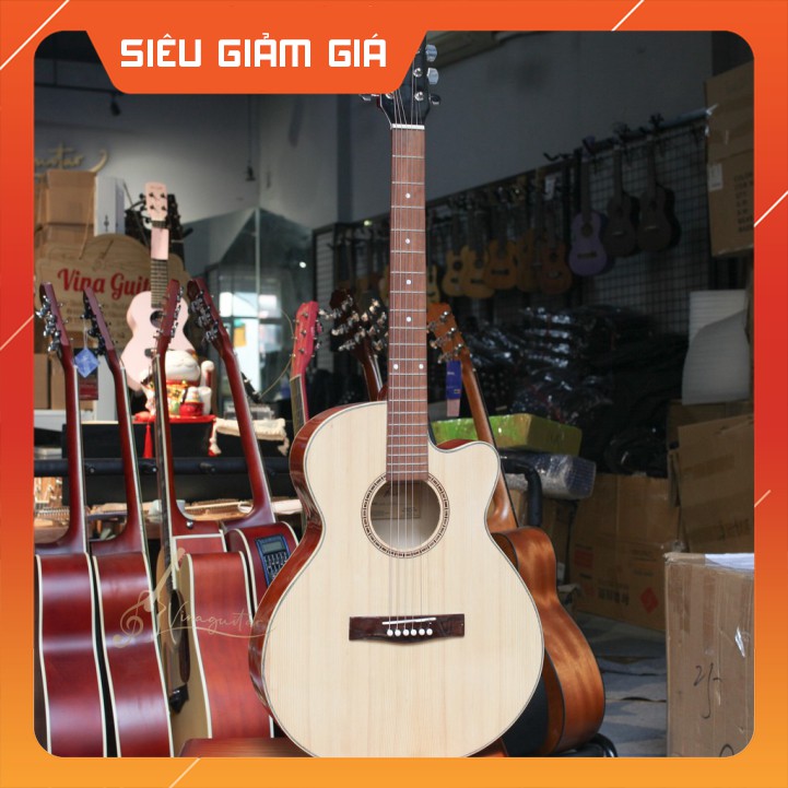 [Có Guitar 3/4] Đàn Guitar Acoustic VG- DEM Mặt Gỗ Thông Nguyên Tấm Lưng Hông Hồng Đào- Full Phụ Kiện