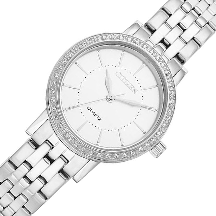 Đồng Hồ Citizen Nữ Đính Đá Swarovski Dây Kim Loại Pin-Quartz EL3040-80A - Mặt Trắng (31mm)