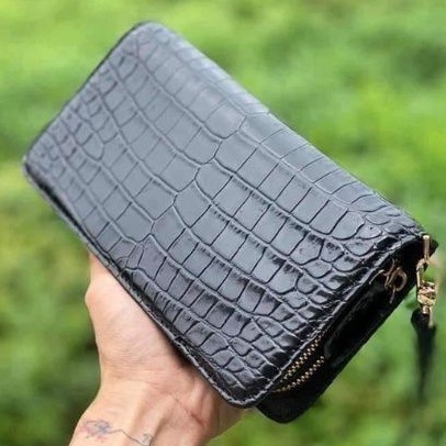 Ví Cầm Tay Da Cá Sấu | Ví Clutch Cá Sấu Gù Da Bụng 2 Khóa | Màu Nâu | Bảo Hành 24 Tháng.