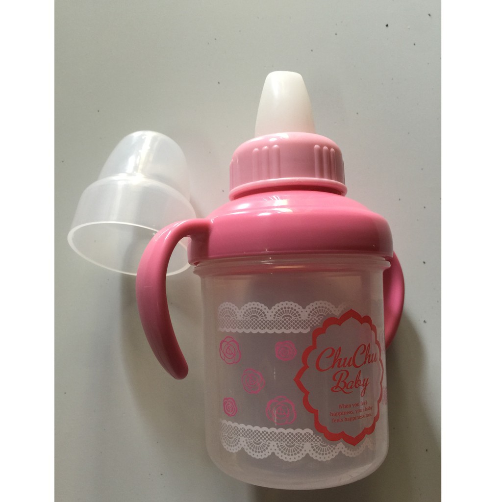 Cốc tập uống nước ChuChubaby (200ml) 5m+ màu hồng bé gái. Đầu hút mềm, tốt cho nướu của bé.