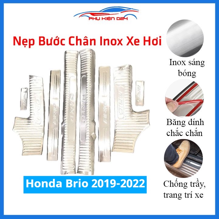 Bộ ốp bậc cửa trong ngoài nẹp bước chân Brio 2019-2020-2021-2022 Inox chống trầy trang trí xe