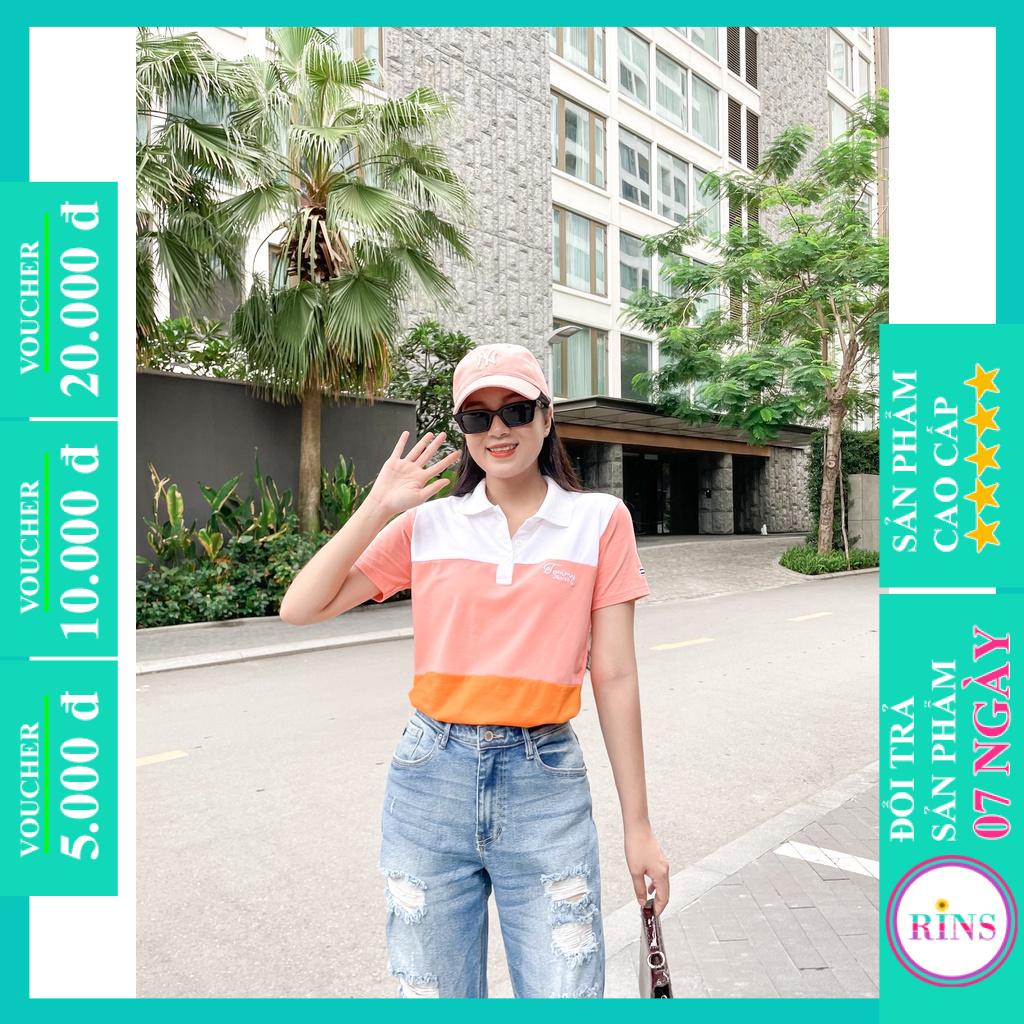 ÁO THUN CỔ TRỤ TOMMY CAM HỒNGTRẮNG VNXK - COTTON CÁ SẤU 100% *