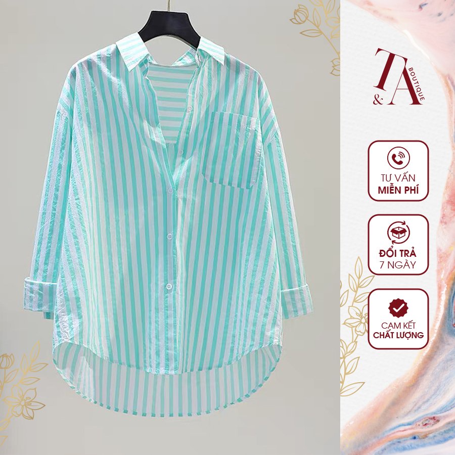 Áo Sơ Mi Kẻ Xanh Nữ CHIDU Chất Liệu Cotton Mềm Mịn Thấm Hút Mồ Hôi - TA002