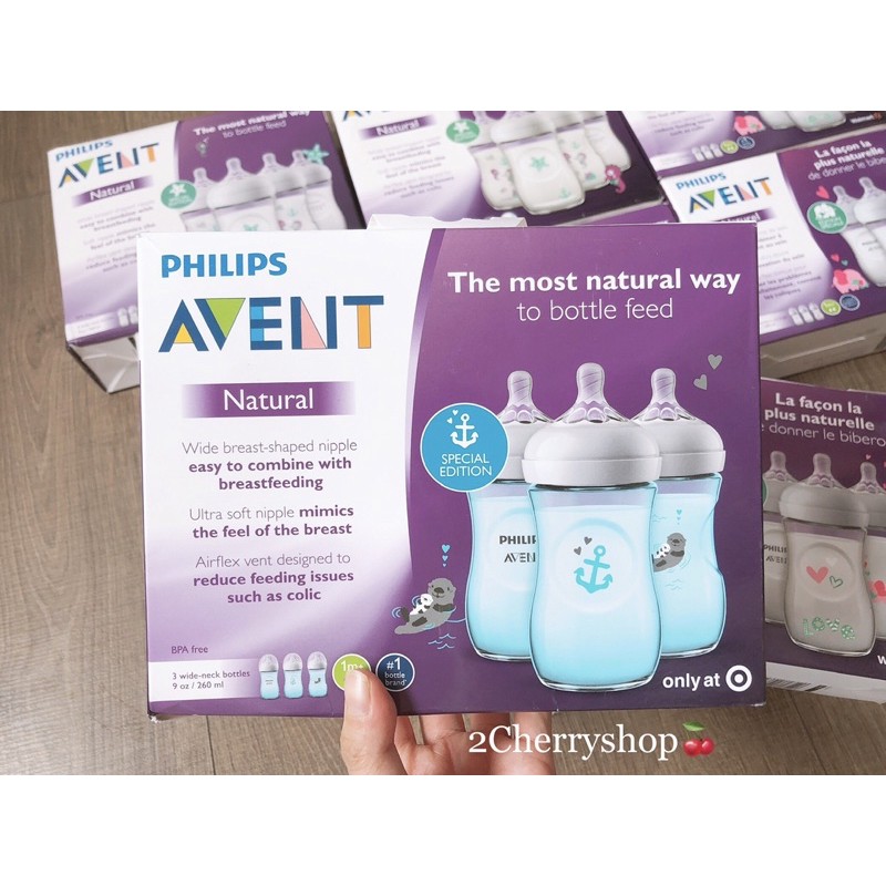 Hộp 3 bình sữa Avent in hình 260ml