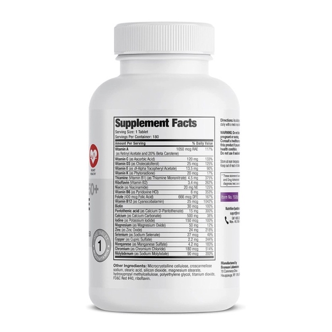 Vitamin tổng hợp cho Nam/ Nữ trên 50+ Bronson ONE Daily Mens 50+ Complete Multivitamin Multimineral 180 viên USA
