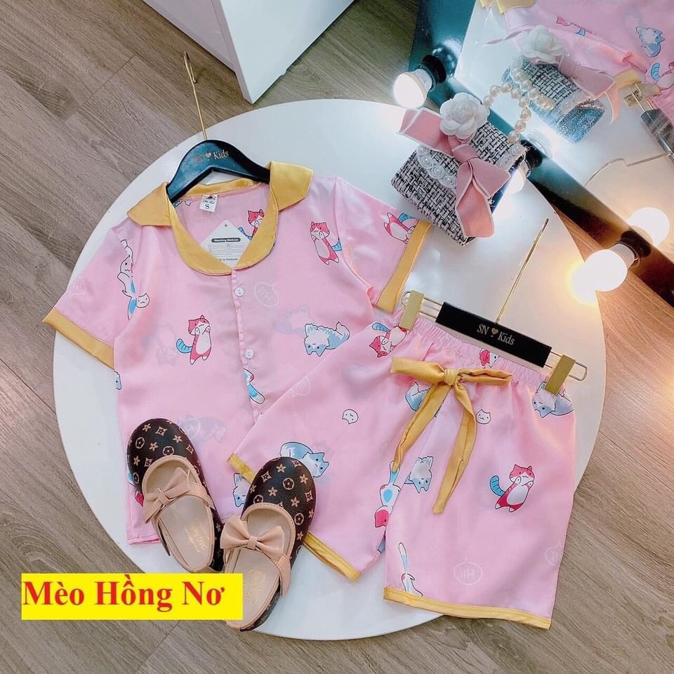 [ 18Kg - 26KG ]Đồ Bộ Bé Gái Pijama Lụa Cao Cấp Tay Ngắn - Chất Vải Thoáng Mát