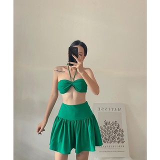 Joly set ( Set áo yếm chân váy nhún) màu xanh lá