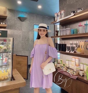 Váy 2 dây trễ vai trơn 3 màu chất đũi