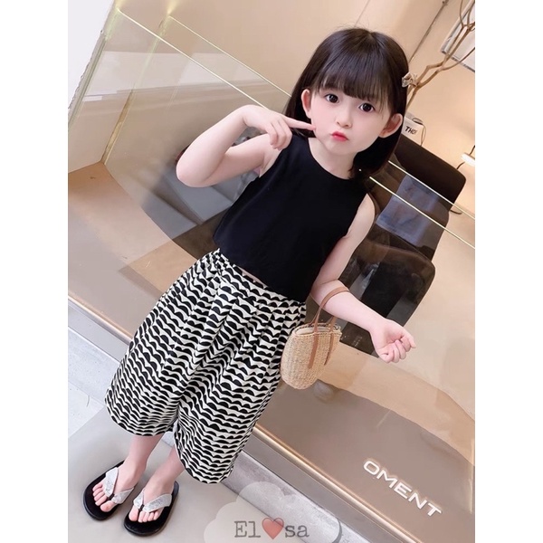 Đồ bộ bé gái - Set áo croptop nơ sau lưng kèm quần xếp ly siêu xinh cho bé gái 1-5 Tuổi