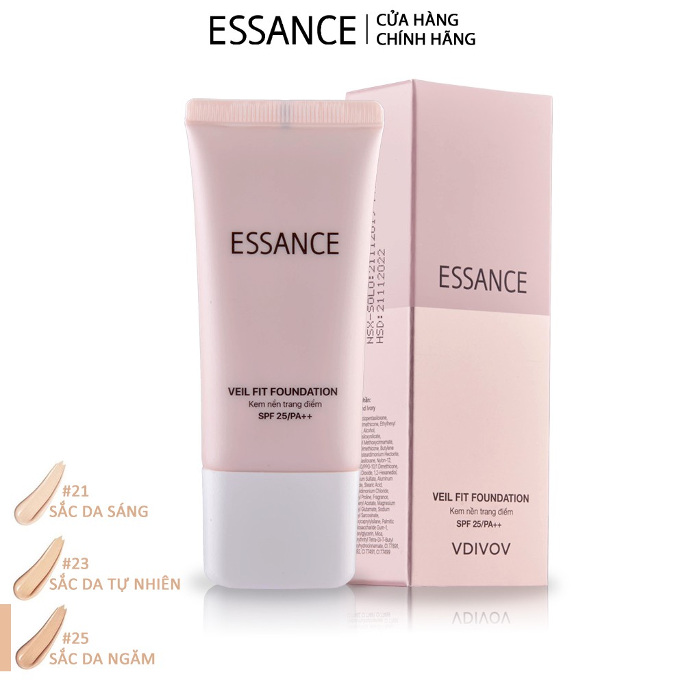 Bộ Kem nền bền màu che khuyết điểm Essance Veil Fit Foundation SPF25 PA++ và Phấn phủ kiềm dầu dạng bột Setting Powder