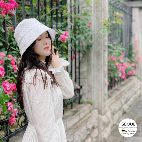 Nón bucket nữ 100% Cotton vân kim cương, mũ Tai Bèo Vải Seersucker Có 3 Màu Tùy Chọn Hợp Thời Trang