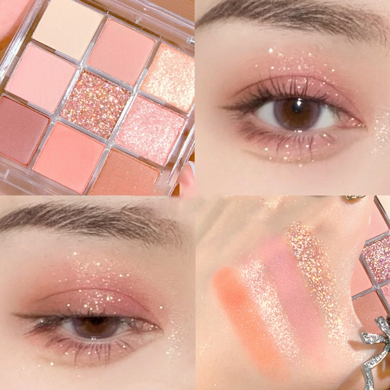 [Hàng mới về] Bảng phấn mắt 9 màu sắc hiệu ứng lì/ ánh nhũ chống nước bền màu lâu trôi