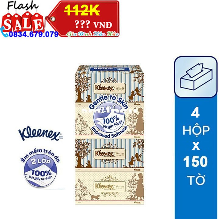 [Mã HCMST5 giảm 10K đơn 99K] Combo 4 Hộp Khăn Giấy đa năng Kleenex Vintage x Hộp 150 Tờ