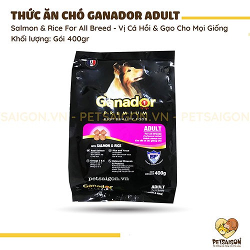 [CHÍNH HÃNG] THỨC ĂN GANADOR ADULT VỊ CÁ HỒI CHO CHÓ - GÓI 400G