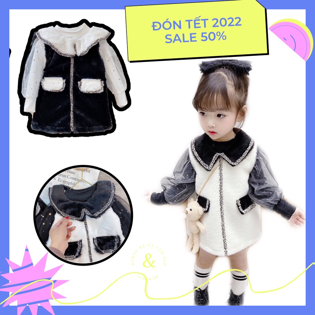 SET VÁY MÙA ĐÔNG GILE LÔNG DIỆN TẾT CHO BÉ 🔥 TẶNG KẸP NƠ🔥 SET 2 CHI TIẾT GILE LÔNG MIX ÁO TAY BỒNG KIÊU KỲ CỰC XINH