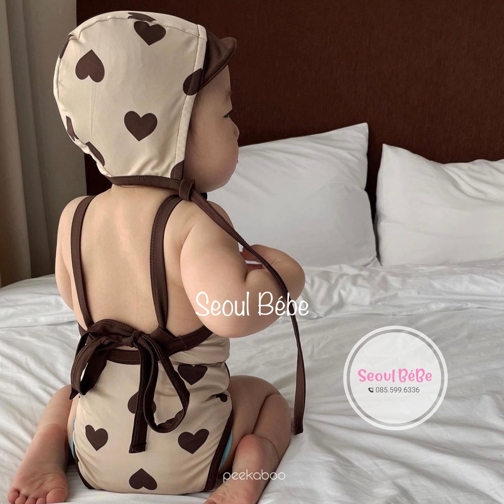 Bộ bơi Choco 2 dây trái tim Peekaboo cho bé 5-11kg hè 2022