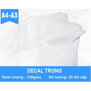 DECAL TRONG PVC TRONG SUỐT A4( xấp 20 tờ)