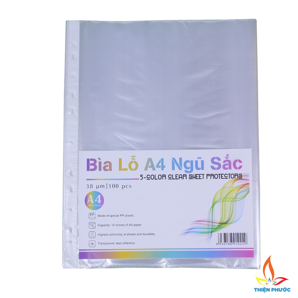 Bìa Lỗ A4 - File 4 lạng ngũ sắc nilong đựng hóa đơn xấp 100 tờ SUKADO BIAL001