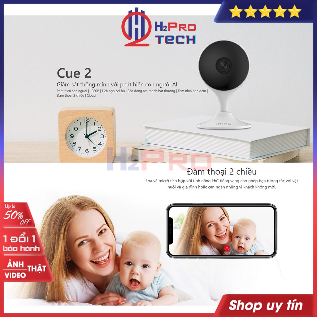 Camera Wifi Trong Nhà, Camera Giám Sát Imou Cue 2E-D 1080P - Hình Ảnh Rõ Đẹp Và Sắc Nét, Nhỏ Gọn- H2Pro Tech