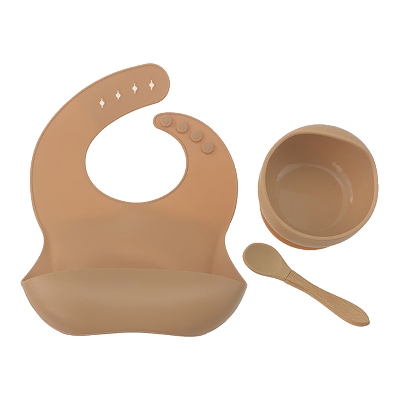 Bộ 3 Món Gồm Yếm Ăn + Muỗng + Yếm Bằng Silicone Chống Nước Cho Bé Sơ Sinh