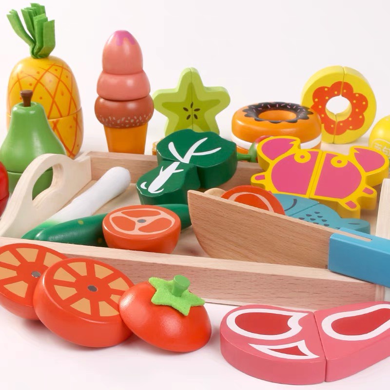 Bộ đồ chơi cắt hoa quả bằng gỗ có nam châm - Đồ chơi nhà bếp cho bé