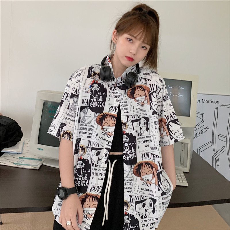 Áo Sơ Mi Nam/Nữ Mốc, Áo Sơ Mi TRUYỆN TRANH ONE PIECE Form Rộng Unisex, Phong Cách Ullzang