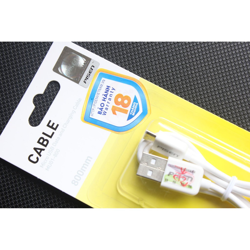 Cáp sạc đa năng 2 in 1 chính hãng Pisen, đầu lighting và đầu Micro usb, Patech phân phối bảo hành Toàn Quốc 18 tháng.