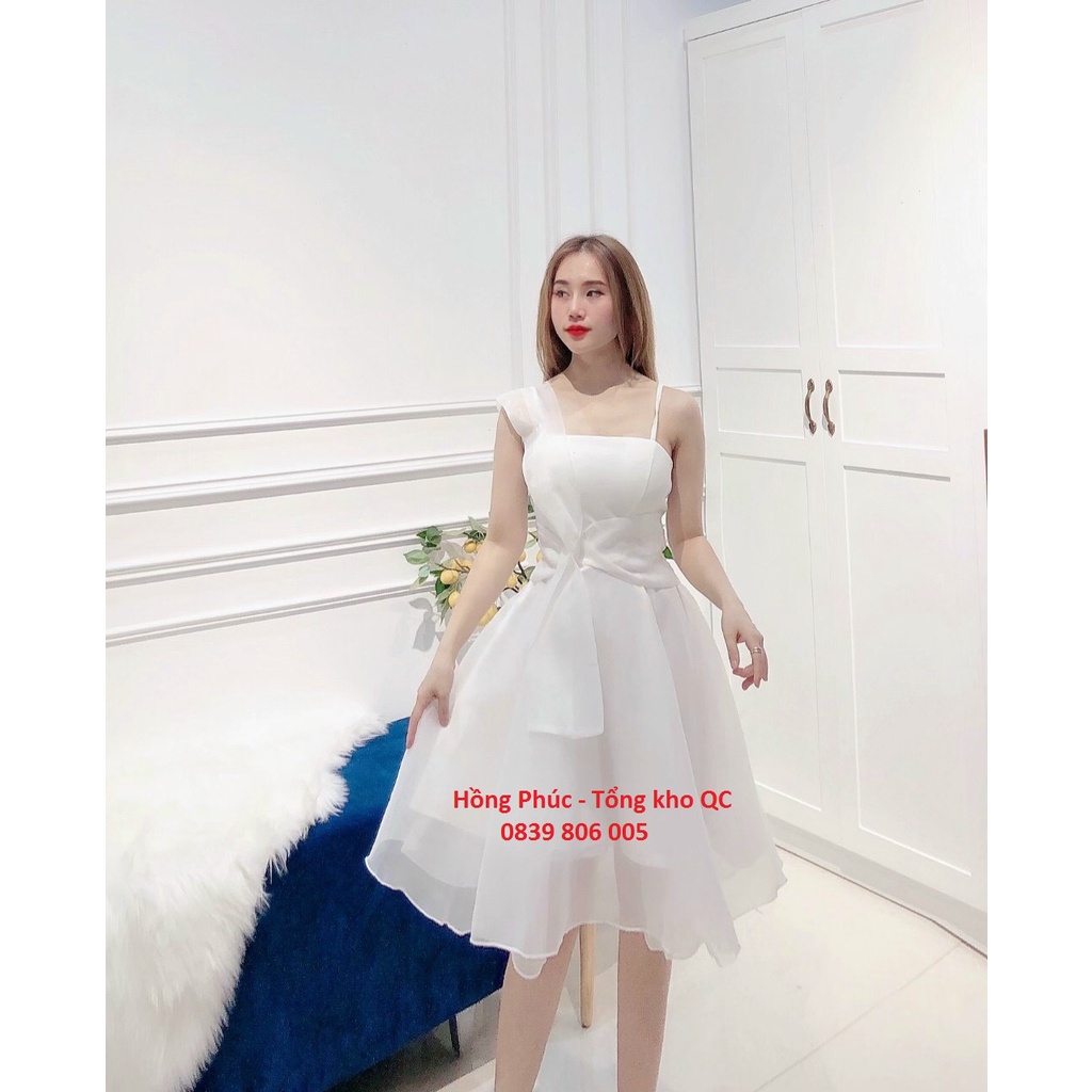 Váy công chúa, đầm trắng xòe thắt nơ eo dáng xòe dự tiệc, du lịch, đi chơi, kỷ yếu...
