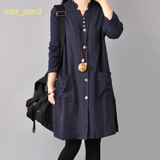 [Áo Sơ Mi Cotton] Áo Sơ Mi Nữ Phong Cách Dài Phiên Bản Hàn Quốc Rời Phù Hợp Với Kích Thước Lớn Áo Sơ Mi Dài Tay Xuân Thu