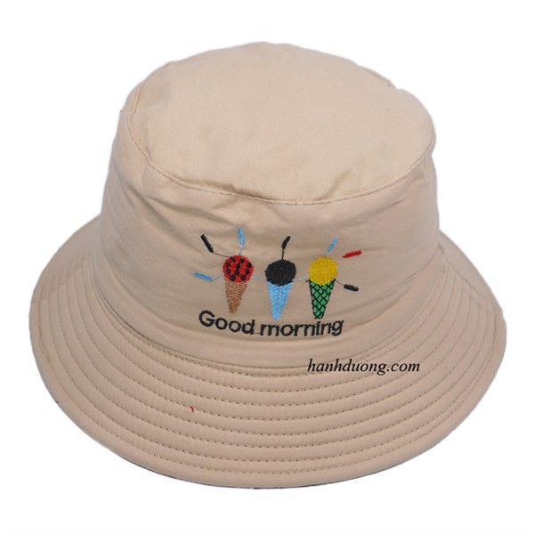 Mũ bucket tai bèo thêu hình 3 que kem Good Morning, đội được 2 mặt với 2 màu khác nhau độc đáo