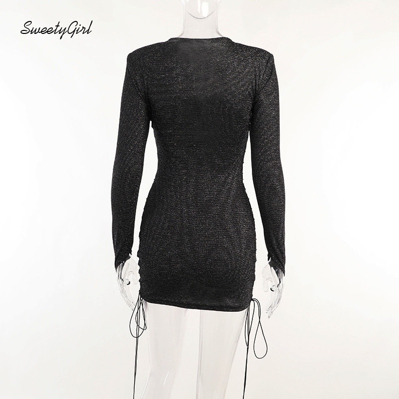 Đầm Mini Tay Dài Cổ Chữ V Khoét Sâu Eo Thấp Màu Trơn Thời Trang 2022 Quyến Rũ Cho Nữ