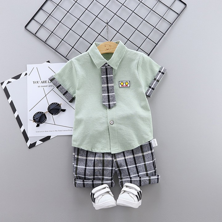 Set quần áo sơ mi bé trai HUQIQI cho bé 1 đến 4 tuổi chất Cotton Hàn Quốc mềm mại thoáng mát hàng trẻ em xuất khẩu Âu Mỹ