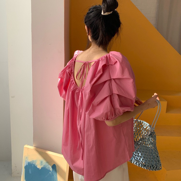 Áo Kiểu Nữ Tay Phồng Ngắn Xếp Ly Xinh Xắn Thời Trang